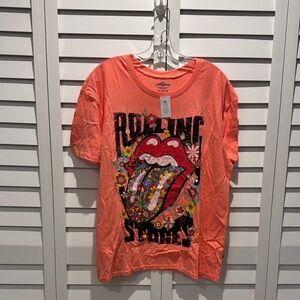 Rolling Stones Licensed Graphic T-Shirt - Coral in a Polyester/ Cotton brand.
